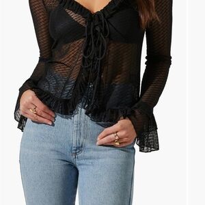 Astr Black Bell Sleeve Tie Front Blouse